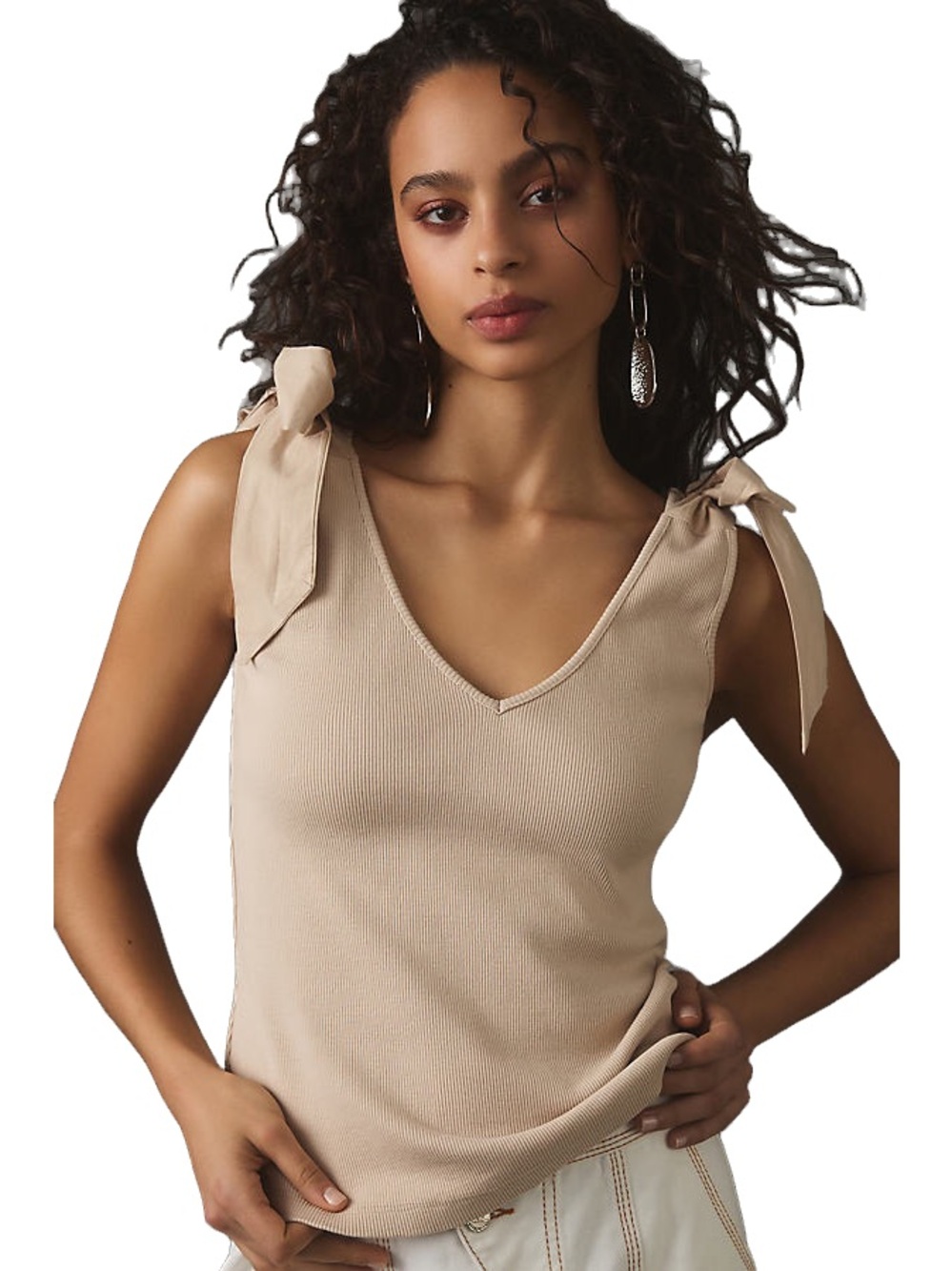 Anthropologie Tie-Shoulder V-Neck Tank